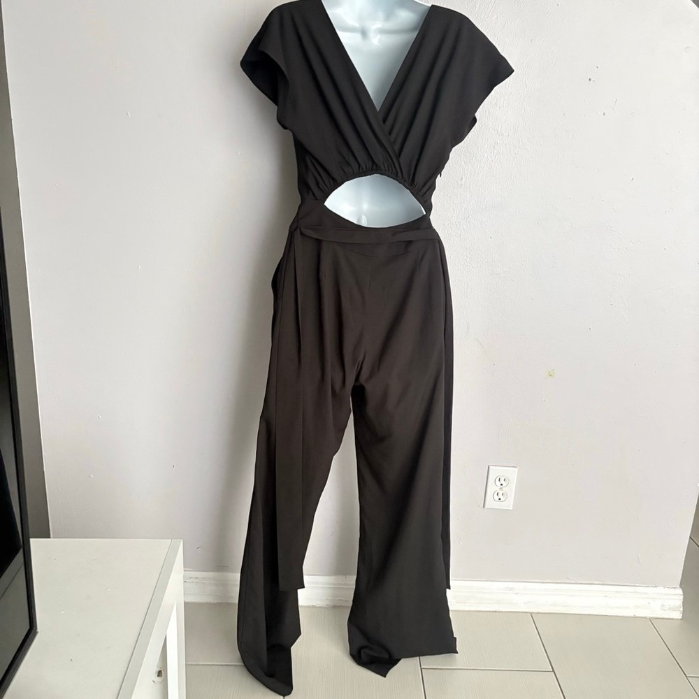 Bebe Black Cutout Back Wide Leg Belted Jumpsuit XXS RN86017 - Picture 2 of 16